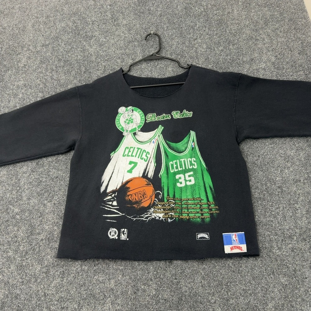 Vintage Boston Celtics Nutmeg Sweatshirt Mens M Black Cotton Raw Hem Sporty